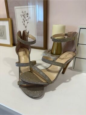 Kelly & Katie Taupe Sparkle Strappy Heels